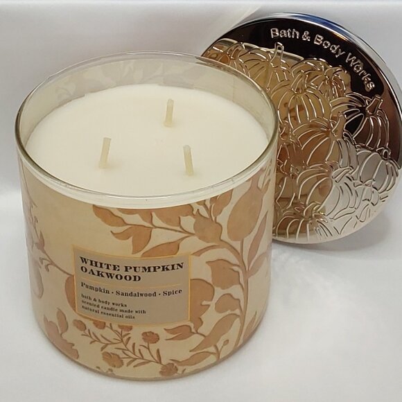 BATH & BODY WORKS 3-WICK CANDLE 'WHITE PUMPKIN OAKWOOD' - Picture 10 of 12
